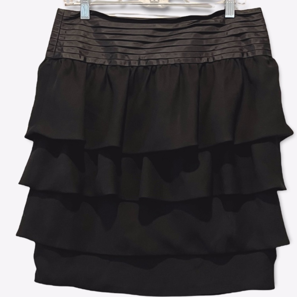 Reiss Pleated Waist Black Ruffle Tiered Skirt Sz 8